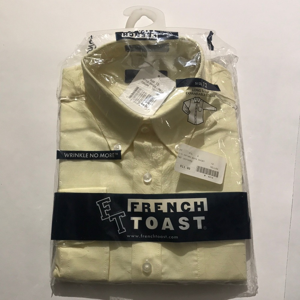 French Toast boys long sleeve expandable collar school uniform yellow sz 12 NEW